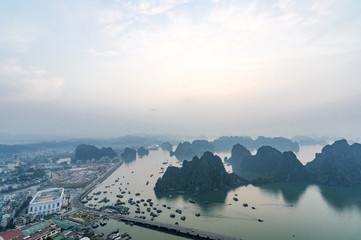 Ha Long (Halong) City cityscape and sea view in Quang Ninh Province, Vietnam   