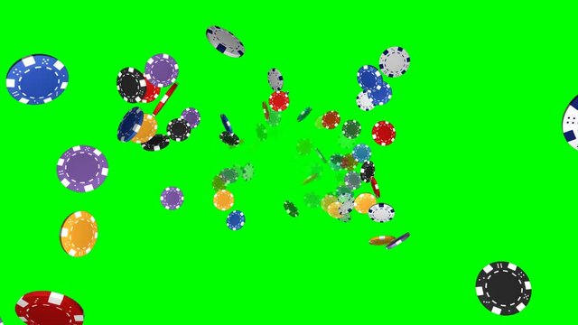 Flying casino chips - loop, green screen
