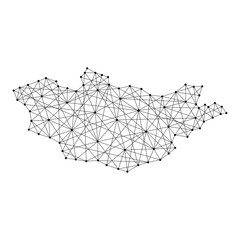 Map of Mongolia from polygonal black lines and dots of vector illustration
