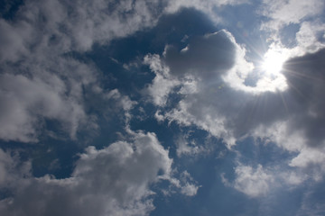 Fototapeta na wymiar 太陽と青空と雲（可能性・未来・紫外線などのイメージ）