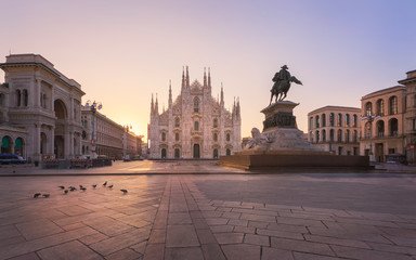 Duomo , Milan gothic cathedral at sunrise,Europe.Horizontal photo with copy-space.
