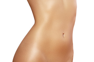 Fototapeta na wymiar Beatiful body shapes. Slim waist, flat belly, soft clean skin. Perfect female body. Sexy curves, sport form. Healthcare