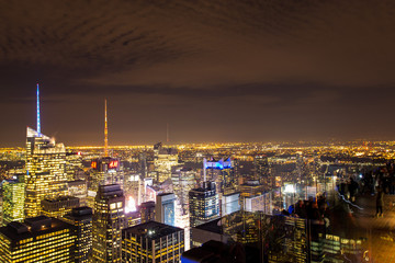 Fototapeta na wymiar New York City Night Skyline from Top fo The Rock, USA