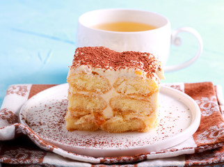 Slice of tiramisu like dessert cake