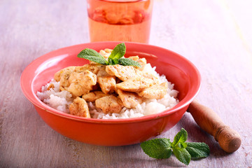Coconut chicken fillet with rice