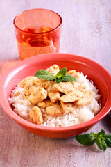 Coconut chicken fillet with rice