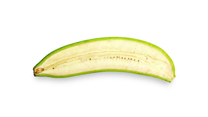 Top view of a half of bananas on white background.