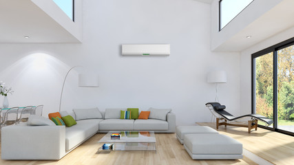 Living room with air conditioning. 3D rendering