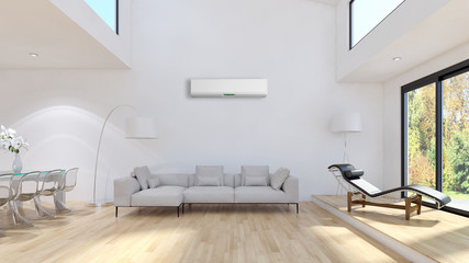 Living room with air conditioning. 3D rendering