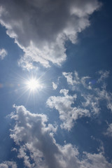 Naklejka na ściany i meble 強力な太陽光と青空と雲「空想・強い太陽光にとけ出す（分解される）モンスターたち」（強い太陽、強者に挑む、挑戦、紫外線対策強化などのイメージ）