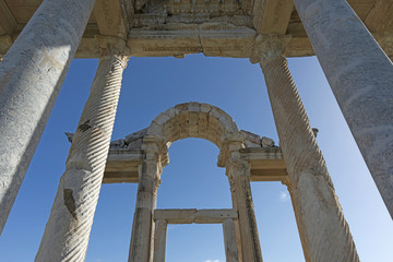 Afrodisias ancient city ruis in Aydin city of Turkey.A view from its Tetrapylon