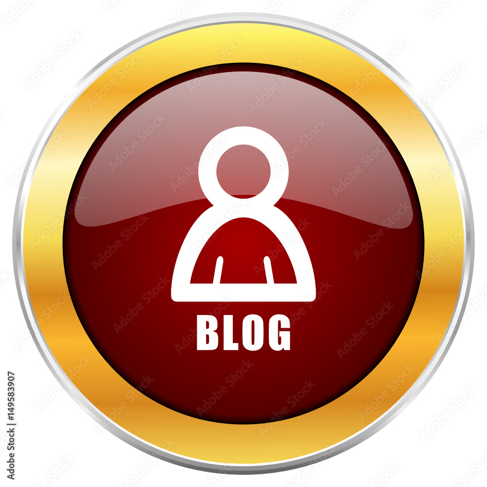 Poster Blog red vector icon with golden border isolated on white background.  
