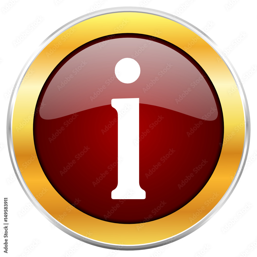 Poster information red vector icon with golden border isolated on white background.