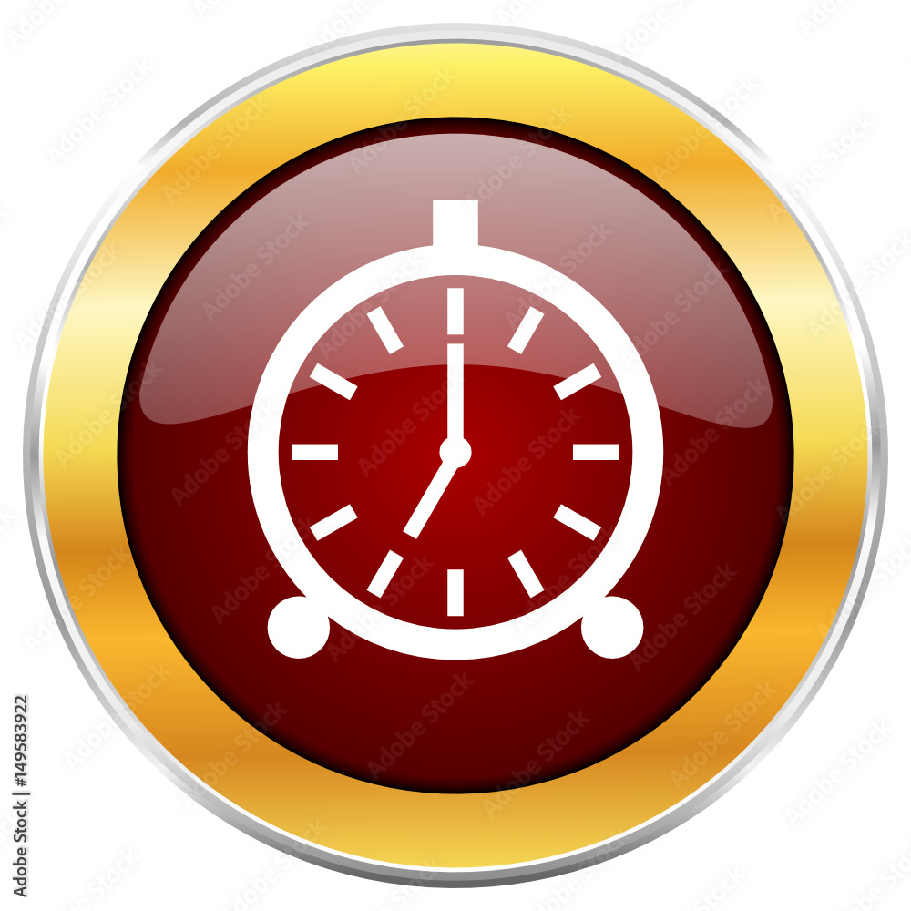 Poster Alarm red vector icon with golden border isolated on white background.  
