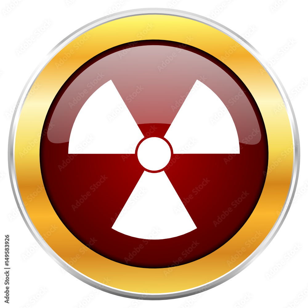 Poster radiation red vector icon with golden border isolated on white background.