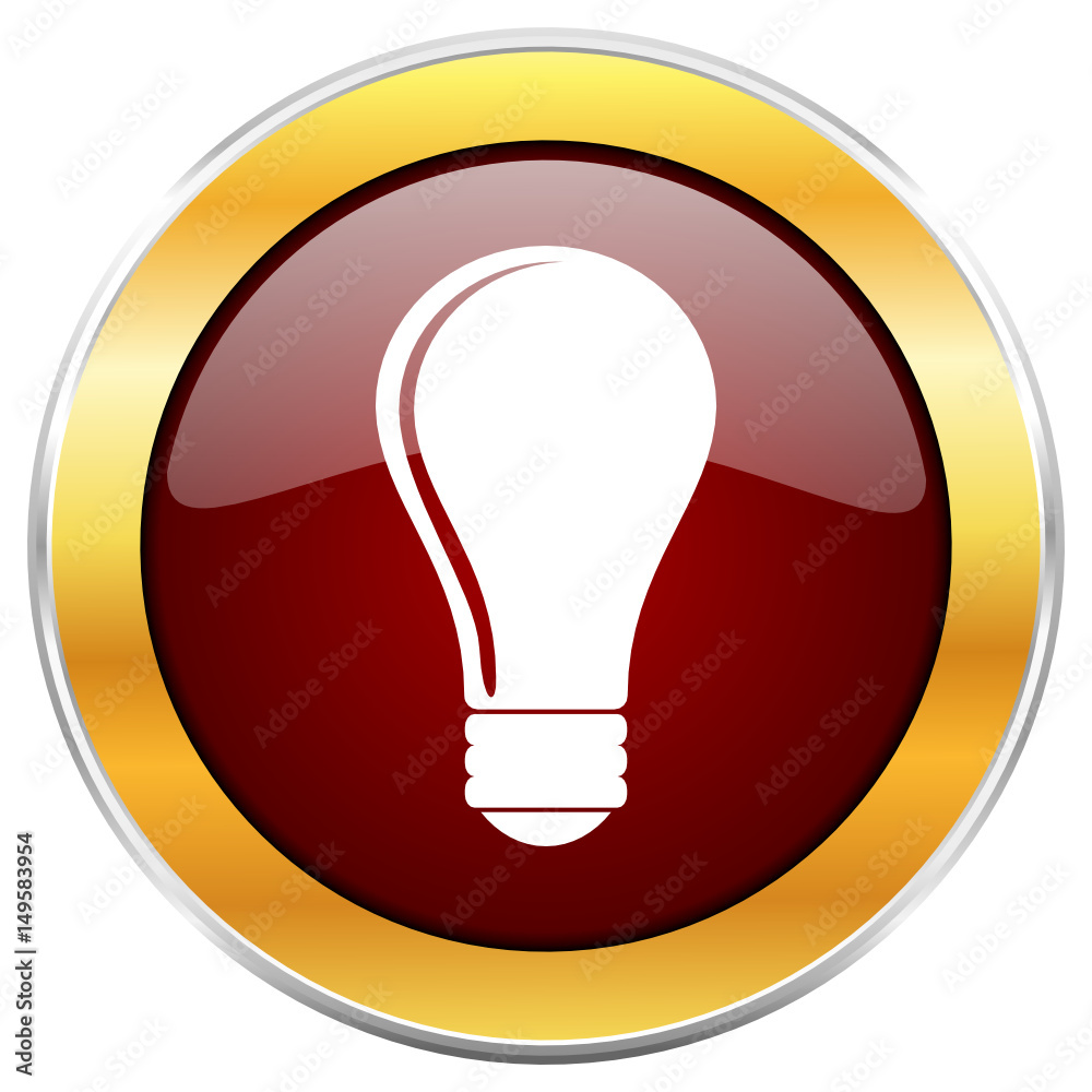Poster bulb red vector icon with golden border isolated on white background.