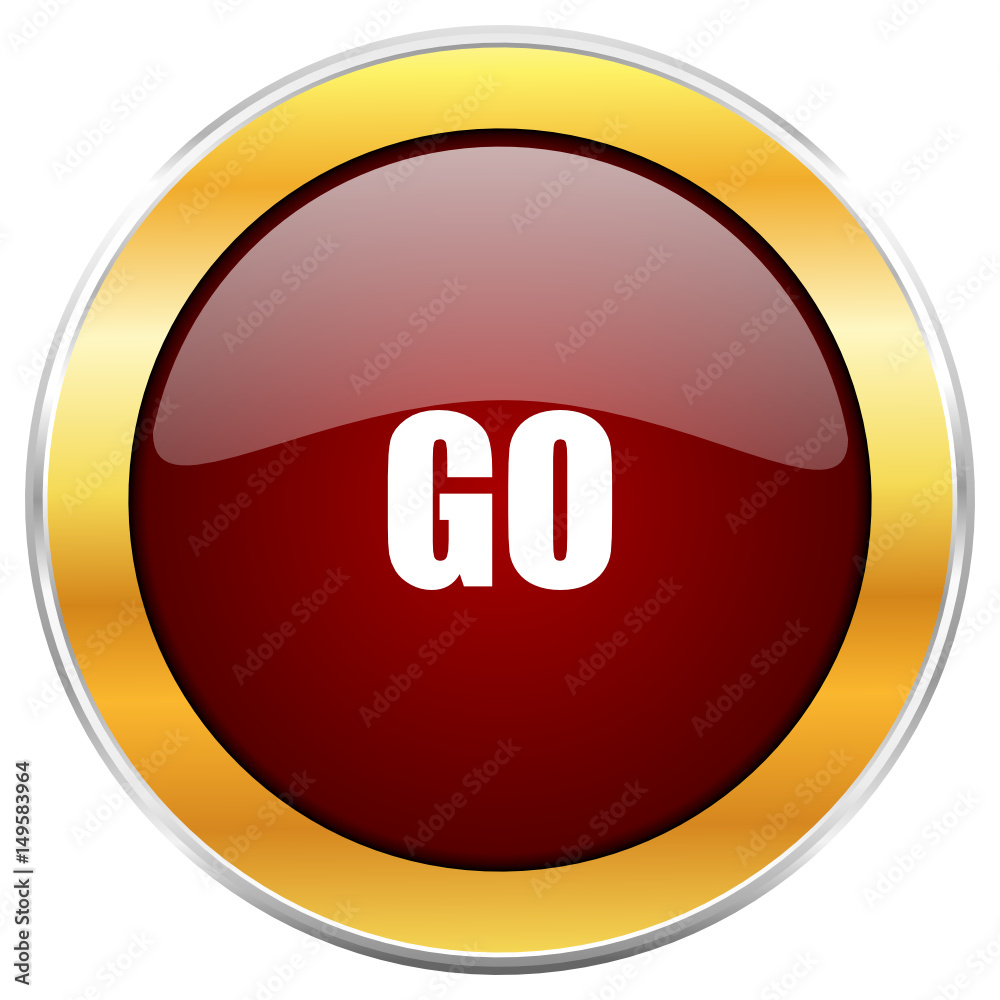 Aufkleber Go red vector icon with golden border isolated on white background.