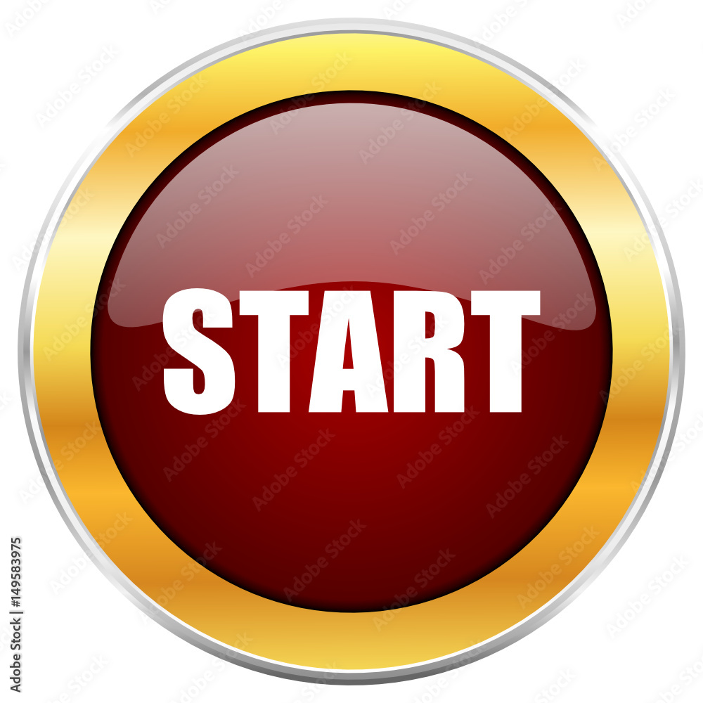 Aufkleber Start red vector icon with golden border isolated on white background.