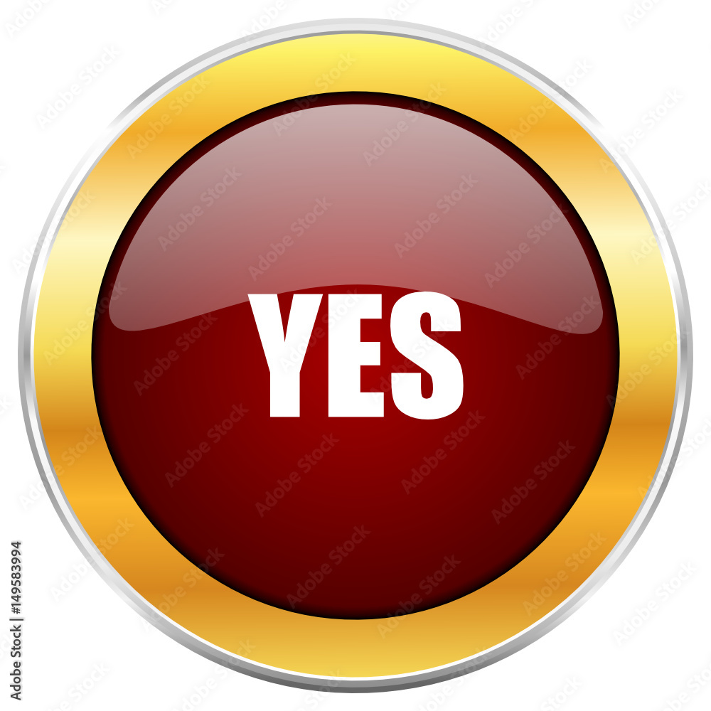 Aufkleber yes red vector icon with golden border isolated on white background.