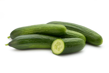 Eco cucumber on white background. Fresh vegetables.