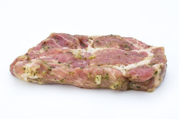 Pork chop, marinated. Isolated on the white background.