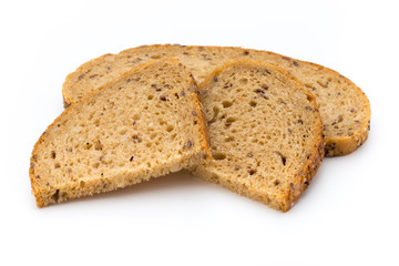 Rye bread slice isolated on white background.