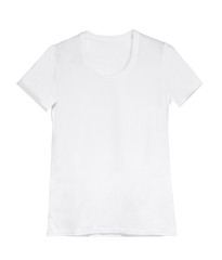 white woman t-shirt on hanger isolated on a white background, front view