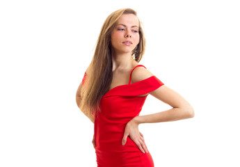 Young woman in red dress