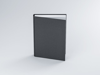 Black blank Book Mockup with textured cover, Slightly open, 3d rendering