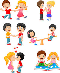 Collection of cartoon kids couple
