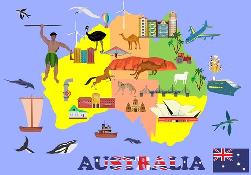Map of australia , Infographic vector elements ofcountry, showing culture and places of country.