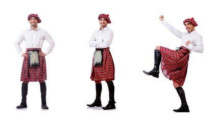 Concept with funny scotsman isolated on white