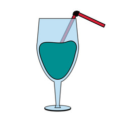 color image cartoon glass cup of cocktail with straw vector illustration