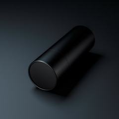 Black paper tube tin can mockup on black, 3d rendering