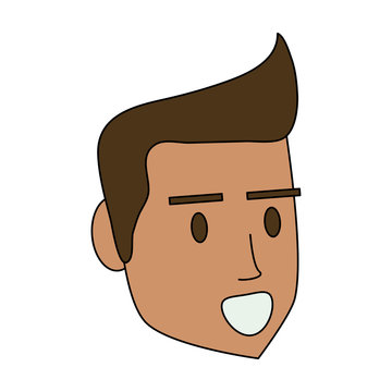 color image cartoon side view face man with hairstyle and smiling vector illustration