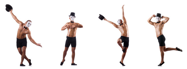 Naked muscular mime isolated on white