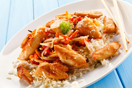 Chicken meat with rice