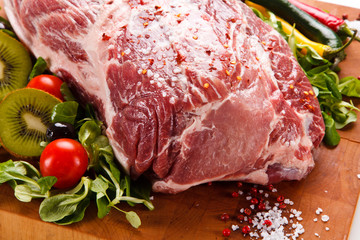 Fresh raw pork on white background