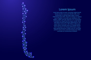 Map of Chile from polygonal blue lines and glowing stars vector illustration