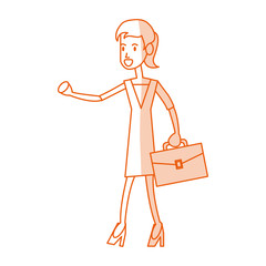 red silhouette shading image full body executive woman with portfolio vector illustration