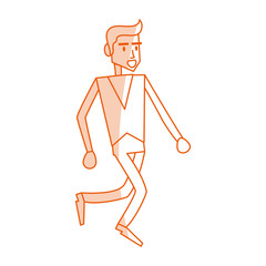 red silhouette shading image cartoon full body side view man walking in casual clothing vector illustration