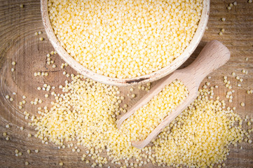 Dry millet groats. Healthy food and diet concept.