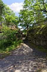 Stone steps with wooden fencing