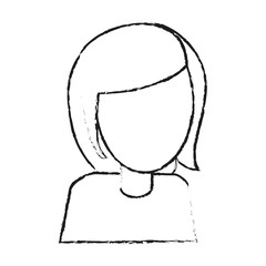 blurred silhouette image cartoon faceless half body woman with short hair vector illustration