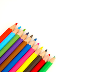  Color pencils on white background,