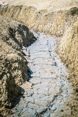 Muddy volcanoes, Buzau county, Romania. Active mud volcanoes landscape in Europe.