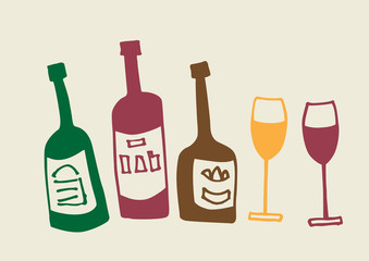 bottles and glasses set