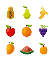 assorted fruits vegetables healthy organic vegetarian foods related icons image vector illustration design 