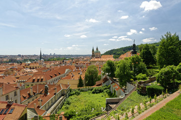 Naklejka premium View of the red roof buildings from a mountain