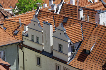European style building with red roof